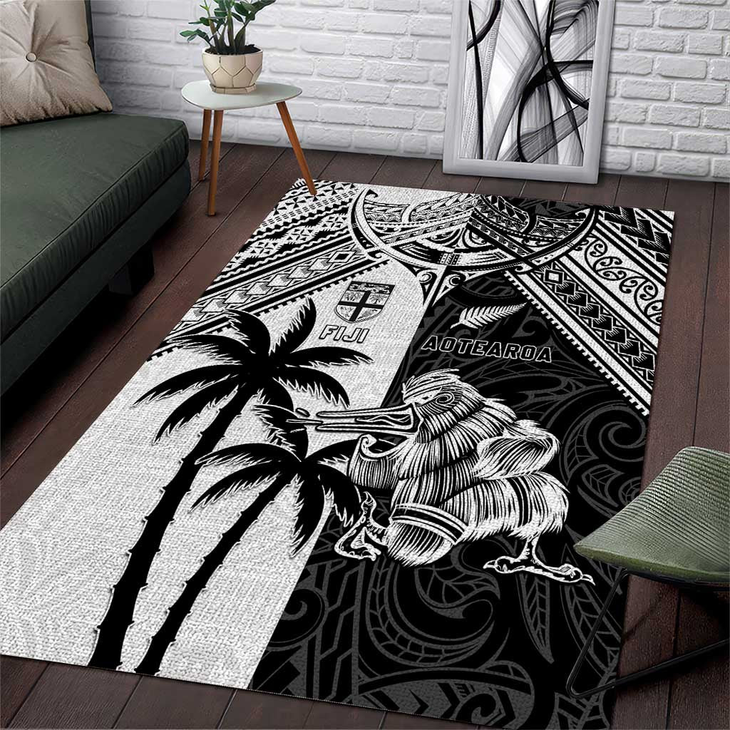 New Zealand And Fiji Rugby 2024 Area Rug Maori Kiwi With Fijian Palm Tree