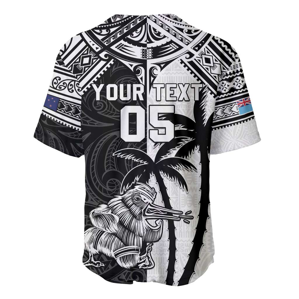 Custom New Zealand And Fiji Rugby 2024 Baseball Jersey Maori Kiwi With Fijian Palm Tree