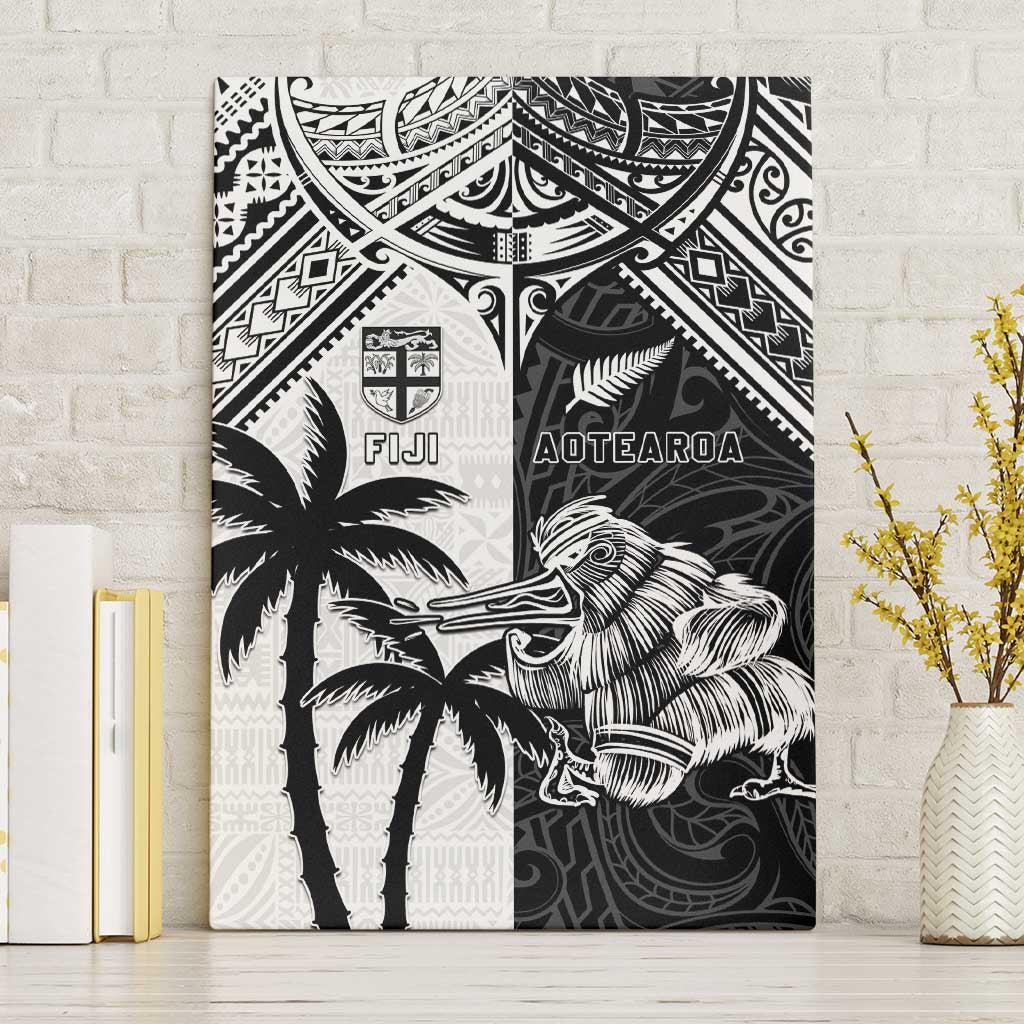 New Zealand And Fiji Rugby 2024 Canvas Wall Art Maori Kiwi With Fijian Palm Tree