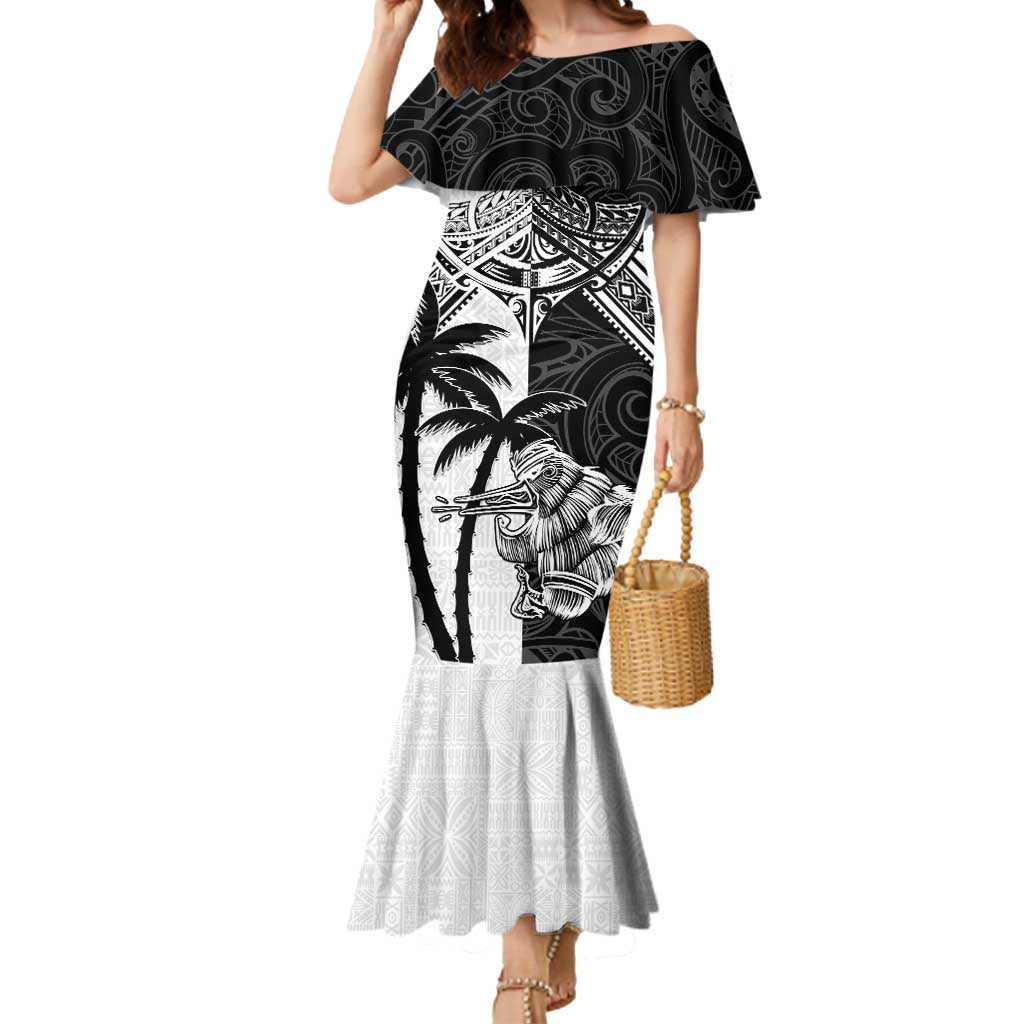 Custom New Zealand And Fiji Rugby 2024 Mermaid Dress Maori Kiwi With Fijian Palm Tree