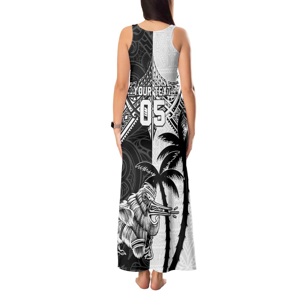 Custom New Zealand And Fiji Rugby 2024 Tank Maxi Dress Maori Kiwi With Fijian Palm Tree LT05 - Polynesian Pride