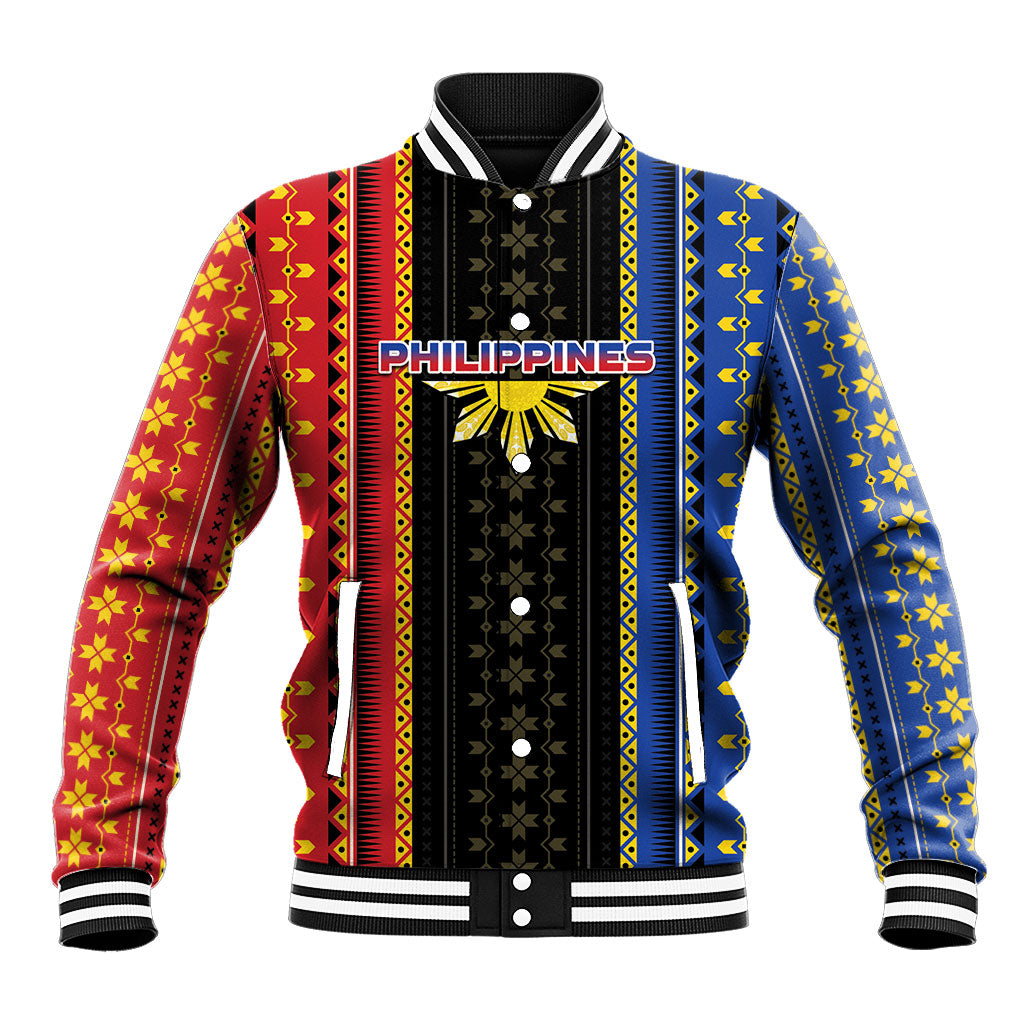 Personalised Philippines Filipinos Baseball Jacket Igorot Tribal Inspiration Pattern Style LT05 Unisex Black - Polynesian Pride
