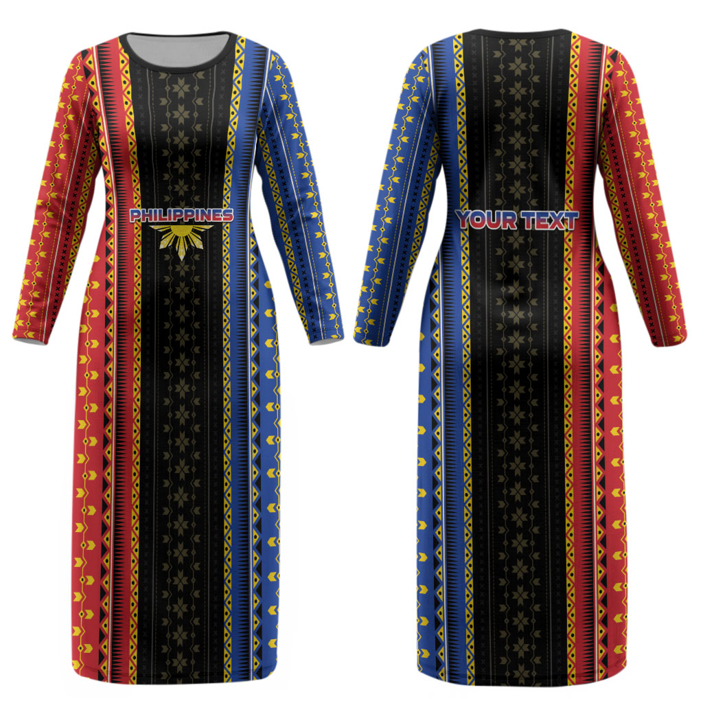 Personalised Philippines Filipinos Couples Matching Long Sleeve Bodycon Dress and Hawaiian Shirt Igorot Tribal Inspiration Pattern Style
