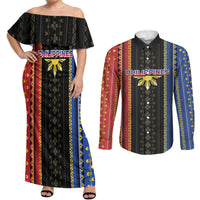 Personalised Philippines Filipinos Couples Matching Off Shoulder Maxi Dress and Long Sleeve Button Shirt Igorot Tribal Inspiration Pattern Style
