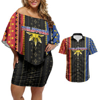 Personalised Philippines Filipinos Couples Matching Off Shoulder Short Dress and Hawaiian Shirt Igorot Tribal Inspiration Pattern Style