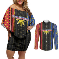 Personalised Philippines Filipinos Couples Matching Off Shoulder Short Dress and Long Sleeve Button Shirt Igorot Tribal Inspiration Pattern Style