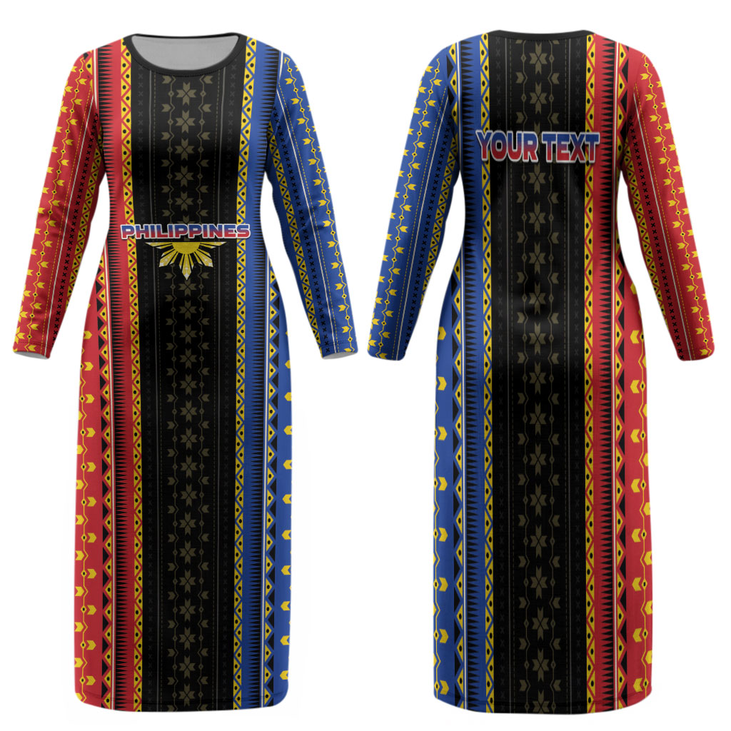 Personalised Philippines Filipinos Family Matching Long Sleeve Bodycon Dress and Hawaiian Shirt Igorot Tribal Inspiration Pattern Style