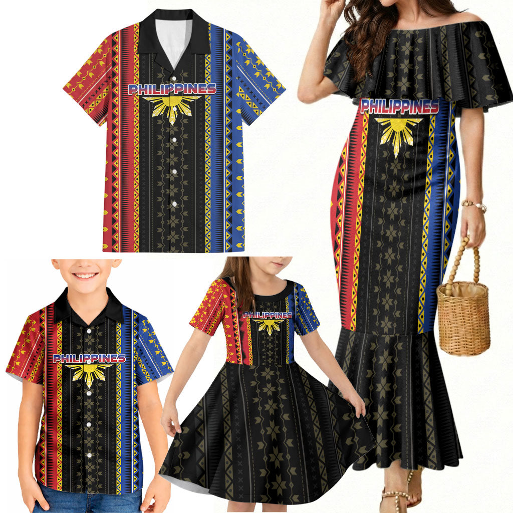 Personalised Philippines Filipinos Family Matching Mermaid Dress and Hawaiian Shirt Igorot Tribal Inspiration Pattern Style