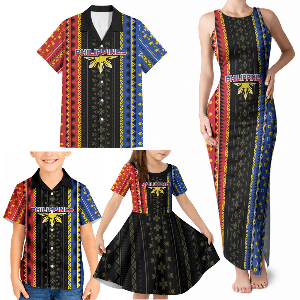 Personalised Philippines Filipinos Family Matching Tank Maxi Dress and Hawaiian Shirt Igorot Tribal Inspiration Pattern Style LT05 - Polynesian Pride