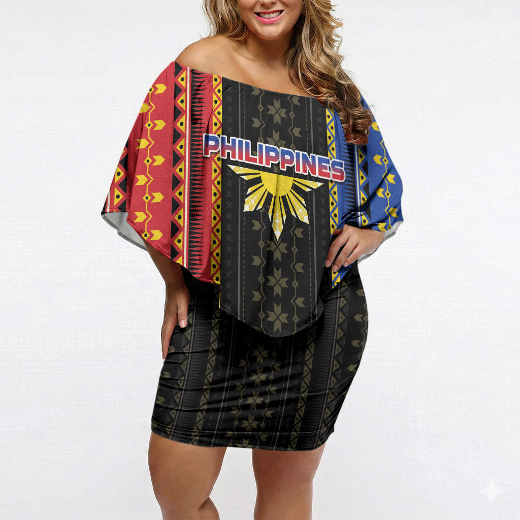 Personalised Philippines Filipinos Off Shoulder Short Dress Igorot Tribal Inspiration Pattern Style
