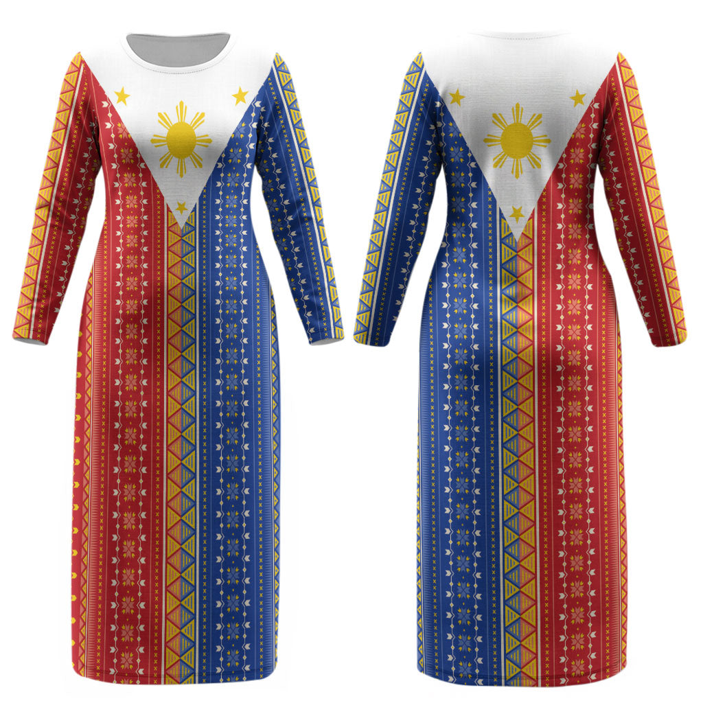 Philippines Sun Couples Matching Long Sleeve Bodycon Dress and Hawaiian Shirt Igorot Tribal Inspiration
