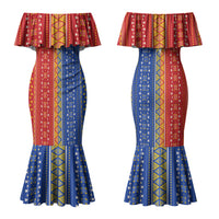 Philippines Sun Couples Matching Mermaid Dress and Long Sleeve Button Shirt Igorot Tribal Inspiration