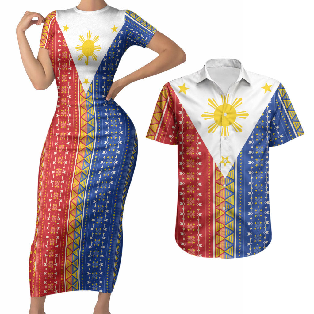 Philippines Sun Couples Matching Short Sleeve Bodycon Dress and Hawaiian Shirt Igorot Tribal Inspiration LT05 Colorful - Polynesian Pride
