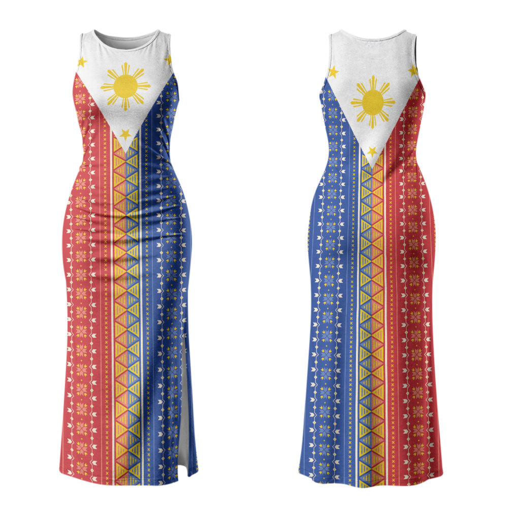Philippines Sun Couples Matching Tank Maxi Dress and Long Sleeve Button Shirt Igorot Tribal Inspiration