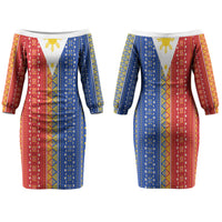 Philippines Sun Family Matching Off The Shoulder Long Sleeve Dress and Hawaiian Shirt Igorot Tribal Inspiration