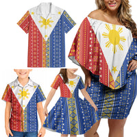 Philippines Sun Family Matching Off Shoulder Short Dress and Hawaiian Shirt Igorot Tribal Inspiration