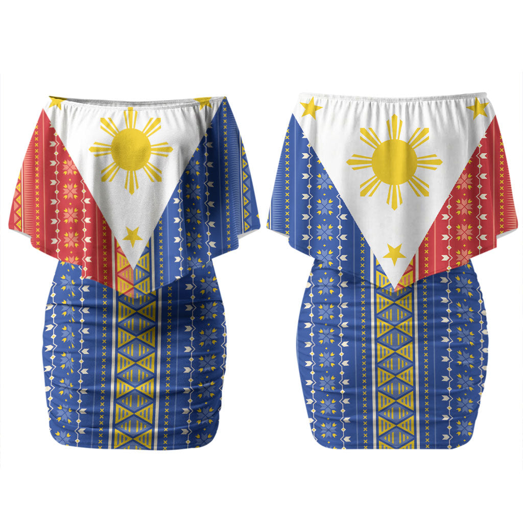 Philippines Sun Family Matching Off Shoulder Short Dress and Hawaiian Shirt Igorot Tribal Inspiration