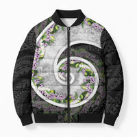 Piko Hawaii Bomber Puffer Jacket Polynesian Pattern With Maile Pikake Honohono Lei