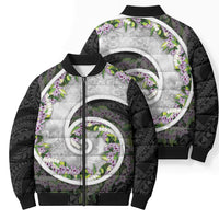 Piko Hawaii Bomber Puffer Jacket Polynesian Pattern With Maile Pikake Honohono Lei