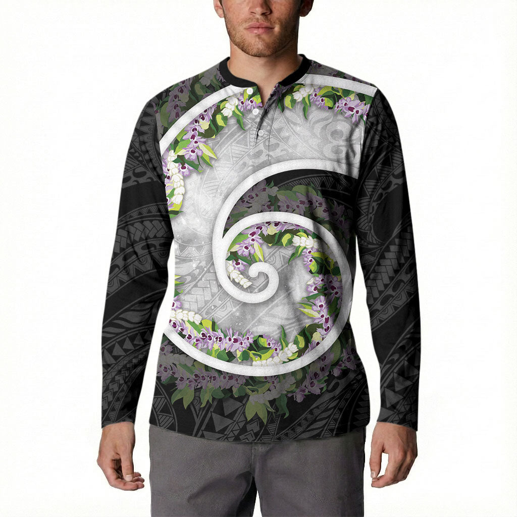 Piko Hawaii Button Sweatshirt Polynesian Pattern With Maile Pikake Honohono Lei