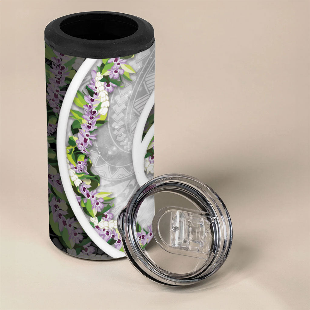 Piko Hawaii 4 in 1 Can Cooler Tumbler Polynesian Pattern With Maile Pikake Honohono Lei