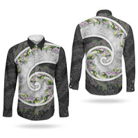 Piko Hawaii Couples Matching Long Sleeve Bodycon Dress and Long Sleeve Button Shirt Polynesian Pattern With Maile Pikake Honohono Lei