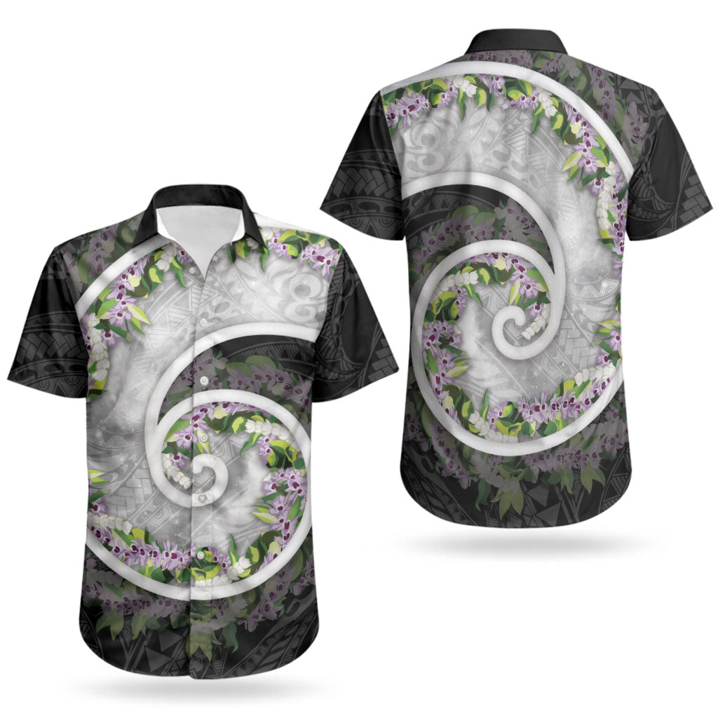 Piko Hawaii Couples Matching Off Shoulder Maxi Dress and Hawaiian Shirt Polynesian Pattern With Maile Pikake Honohono Lei