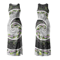 Piko Hawaii Couples Matching Tank Maxi Dress and Long Sleeve Button Shirt Polynesian Pattern With Maile Pikake Honohono Lei