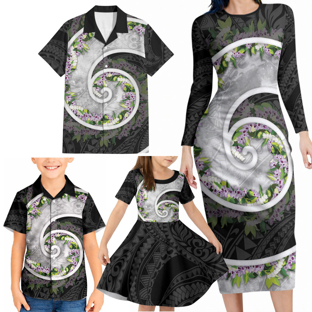 Piko Hawaii Family Matching Long Sleeve Bodycon Dress and Hawaiian Shirt Polynesian Pattern With Maile Pikake Honohono Lei LT05 - Polynesian Pride