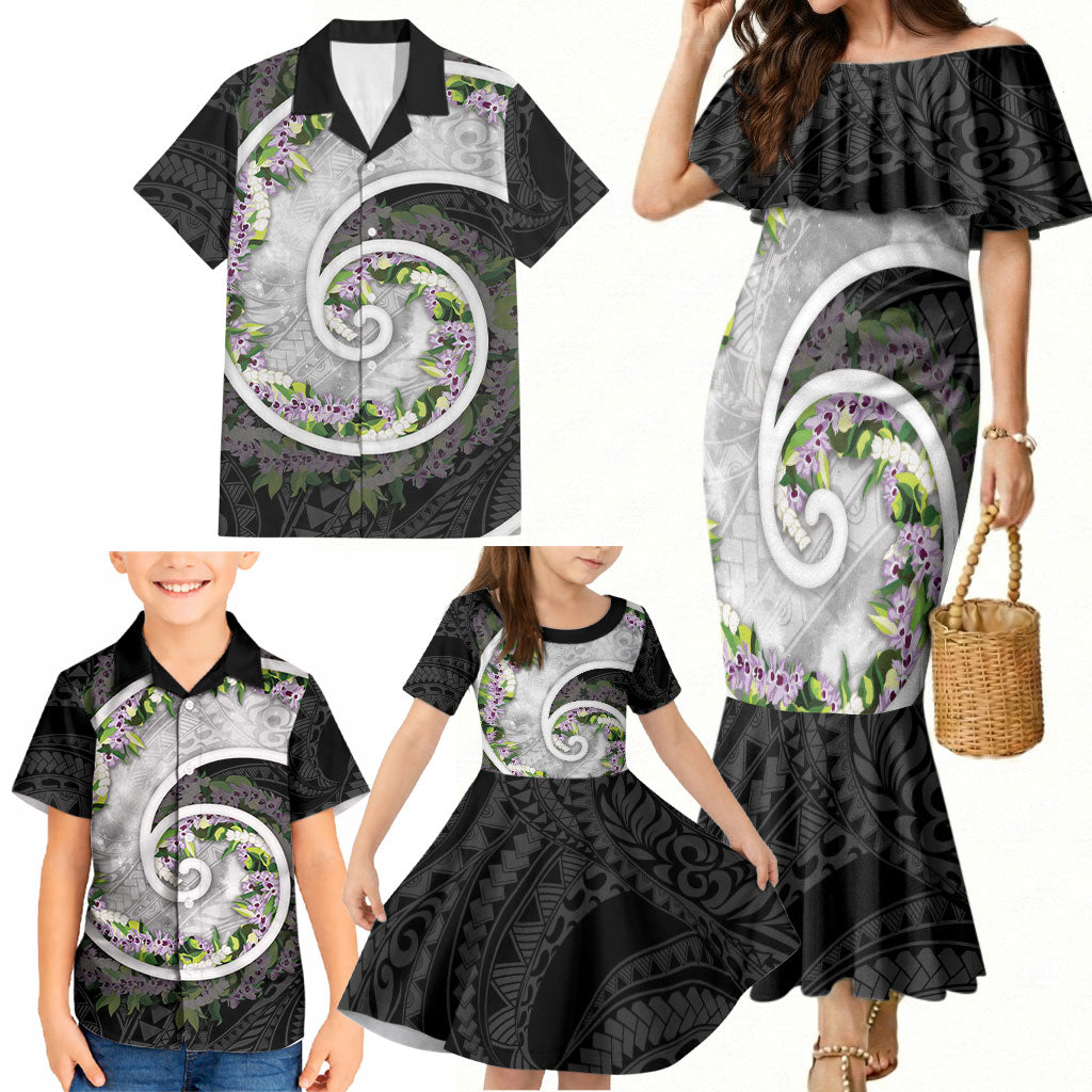 Piko Hawaii Family Matching Mermaid Dress and Hawaiian Shirt Polynesian Pattern With Maile Pikake Honohono Lei