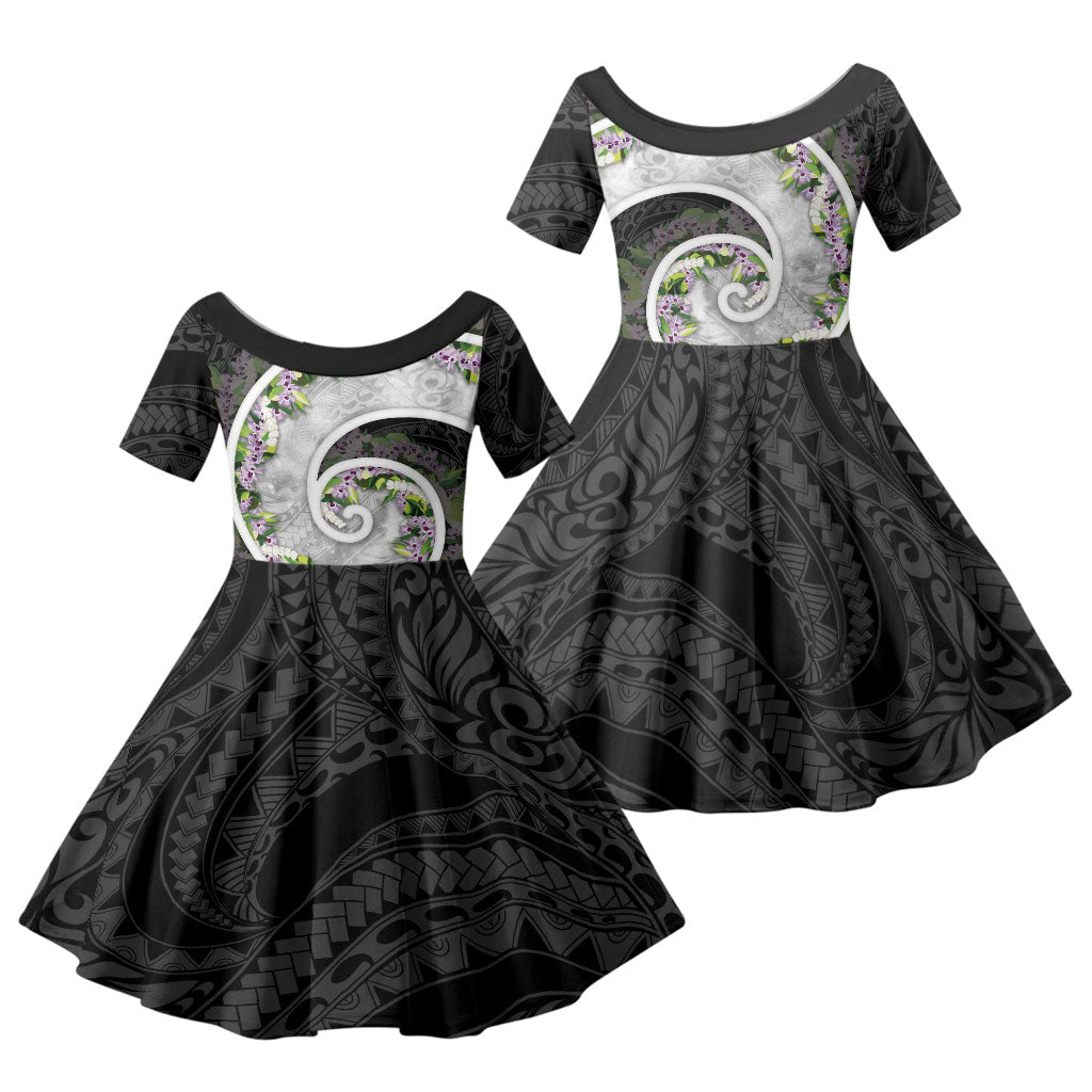 Piko Hawaii Family Matching Mermaid Dress and Hawaiian Shirt Polynesian Pattern With Maile Pikake Honohono Lei