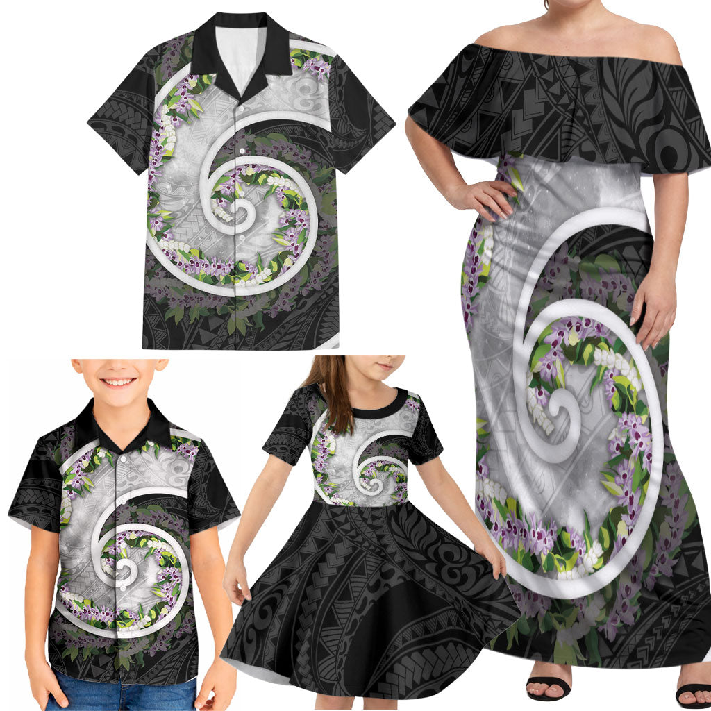 Piko Hawaii Family Matching Off Shoulder Maxi Dress and Hawaiian Shirt Polynesian Pattern With Maile Pikake Honohono Lei LT05 - Polynesian Pride