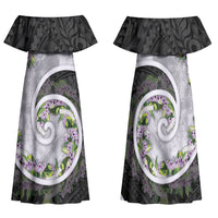 Piko Hawaii Family Matching Off Shoulder Maxi Dress and Hawaiian Shirt Polynesian Pattern With Maile Pikake Honohono Lei