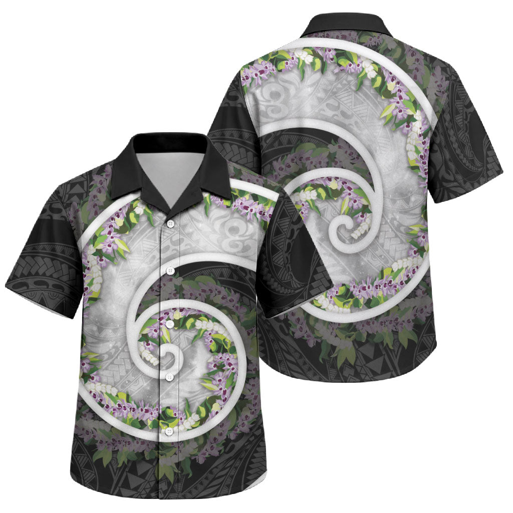 Piko Hawaii Family Matching Off Shoulder Short Dress and Hawaiian Shirt Polynesian Pattern With Maile Pikake Honohono Lei