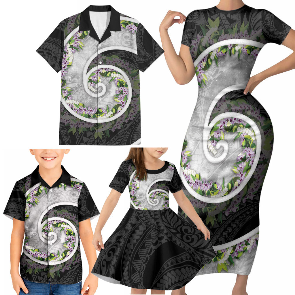 Piko Hawaii Family Matching Short Sleeve Bodycon Dress and Hawaiian Shirt Polynesian Pattern With Maile Pikake Honohono Lei LT05 - Polynesian Pride