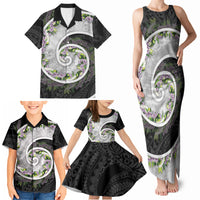 Piko Hawaii Family Matching Tank Maxi Dress and Hawaiian Shirt Polynesian Pattern With Maile Pikake Honohono Lei