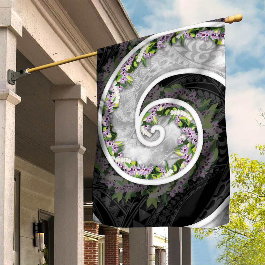 Piko Hawaii Garden Flag Polynesian Pattern With Maile Pikake Honohono Lei LT05 House Flag Black - Polynesian Pride