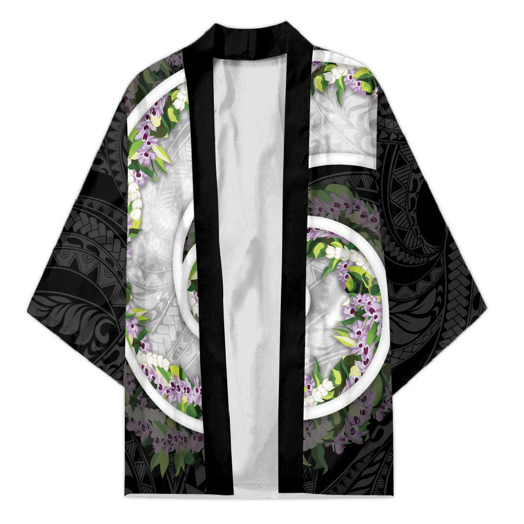 Piko Hawaii Kimono Polynesian Pattern With Maile Pikake Honohono Lei LT05 Unisex Black - Polynesian Pride