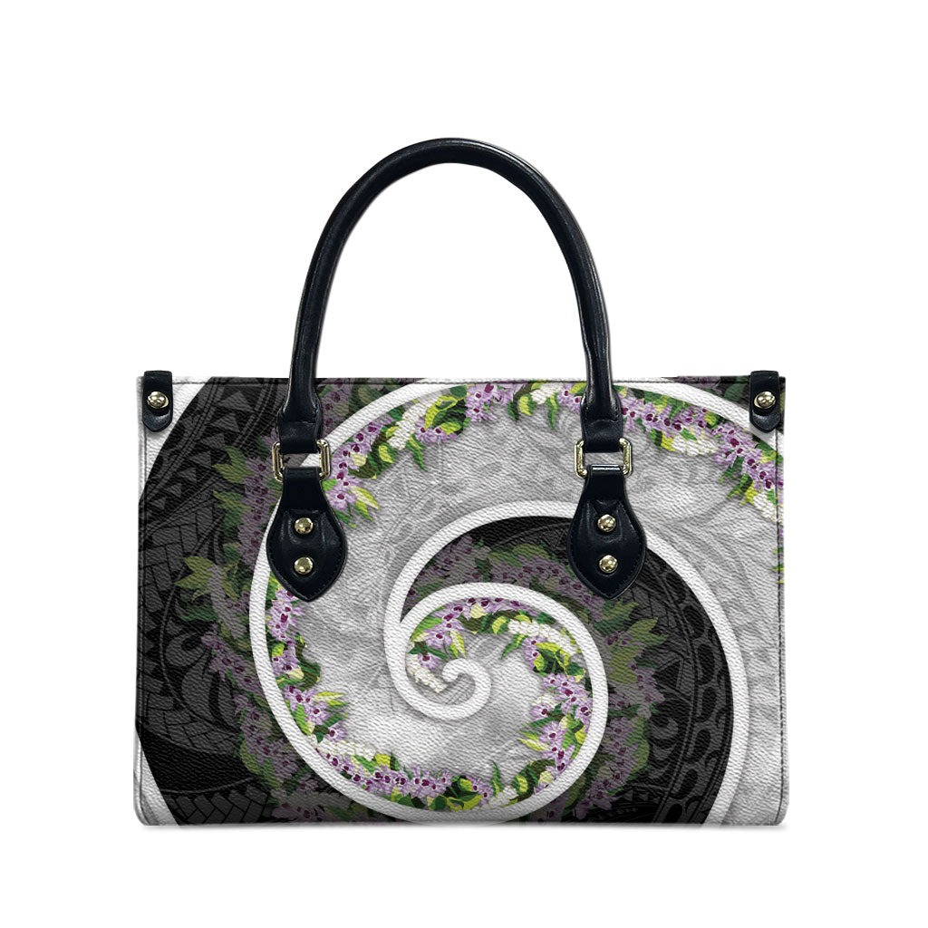 Piko Hawaii Leather Bag Polynesian Pattern With Maile Pikake Honohono Lei