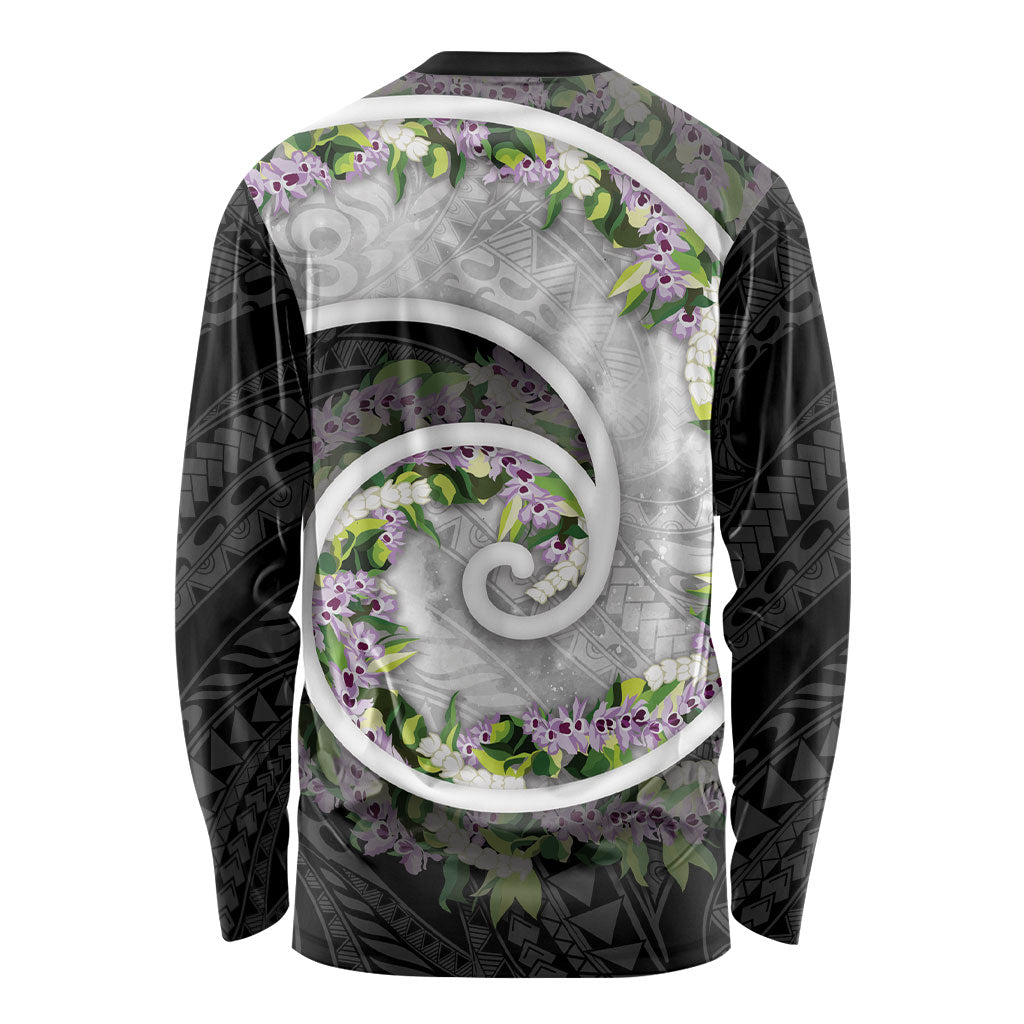Piko Hawaii Long Sleeve Shirt Polynesian Pattern With Maile Pikake Honohono Lei