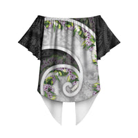 Piko Hawaii Off Shoulder Wrap Waist Top Polynesian Pattern With Maile Pikake Honohono Lei LT05 - Polynesian Pride