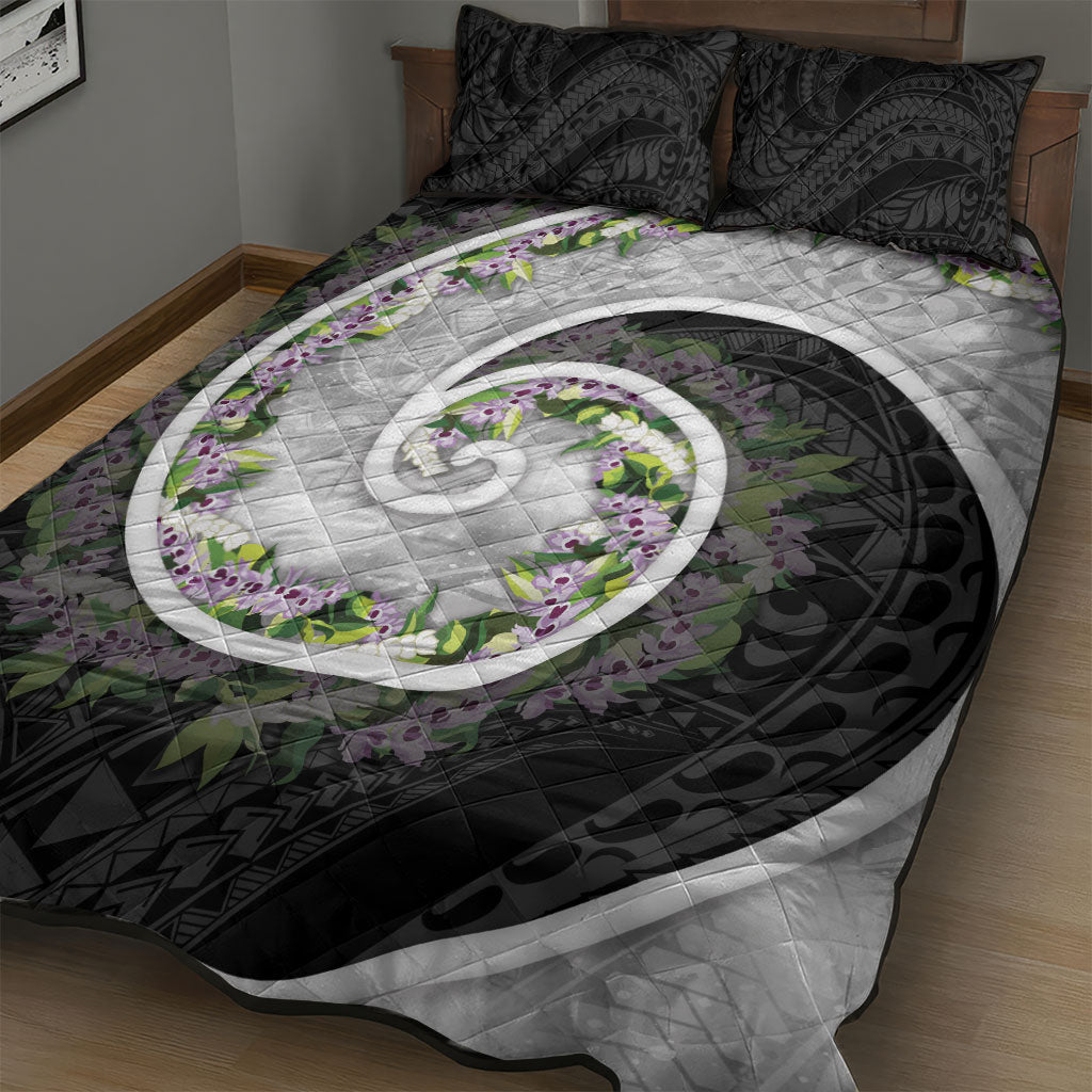 Piko Hawaii Quilt Bed Set Polynesian Pattern With Maile Pikake Honohono Lei