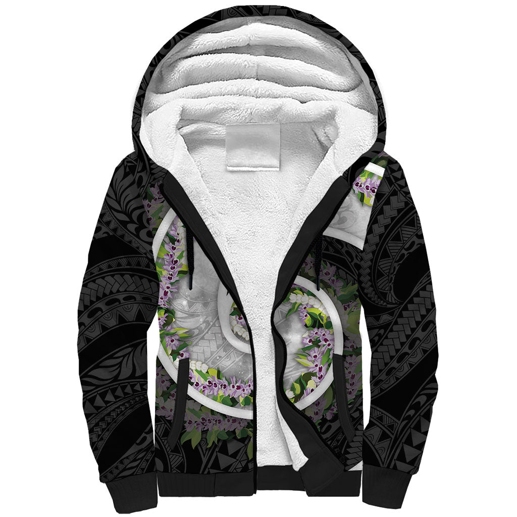 Piko Hawaii Sherpa Hoodie Polynesian Pattern With Maile Pikake Honohono Lei