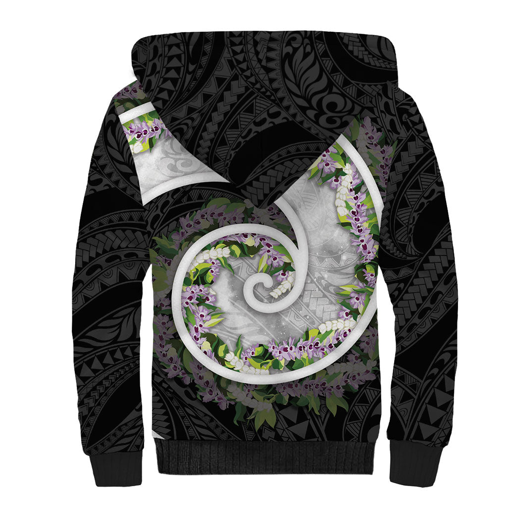 Piko Hawaii Sherpa Hoodie Polynesian Pattern With Maile Pikake Honohono Lei