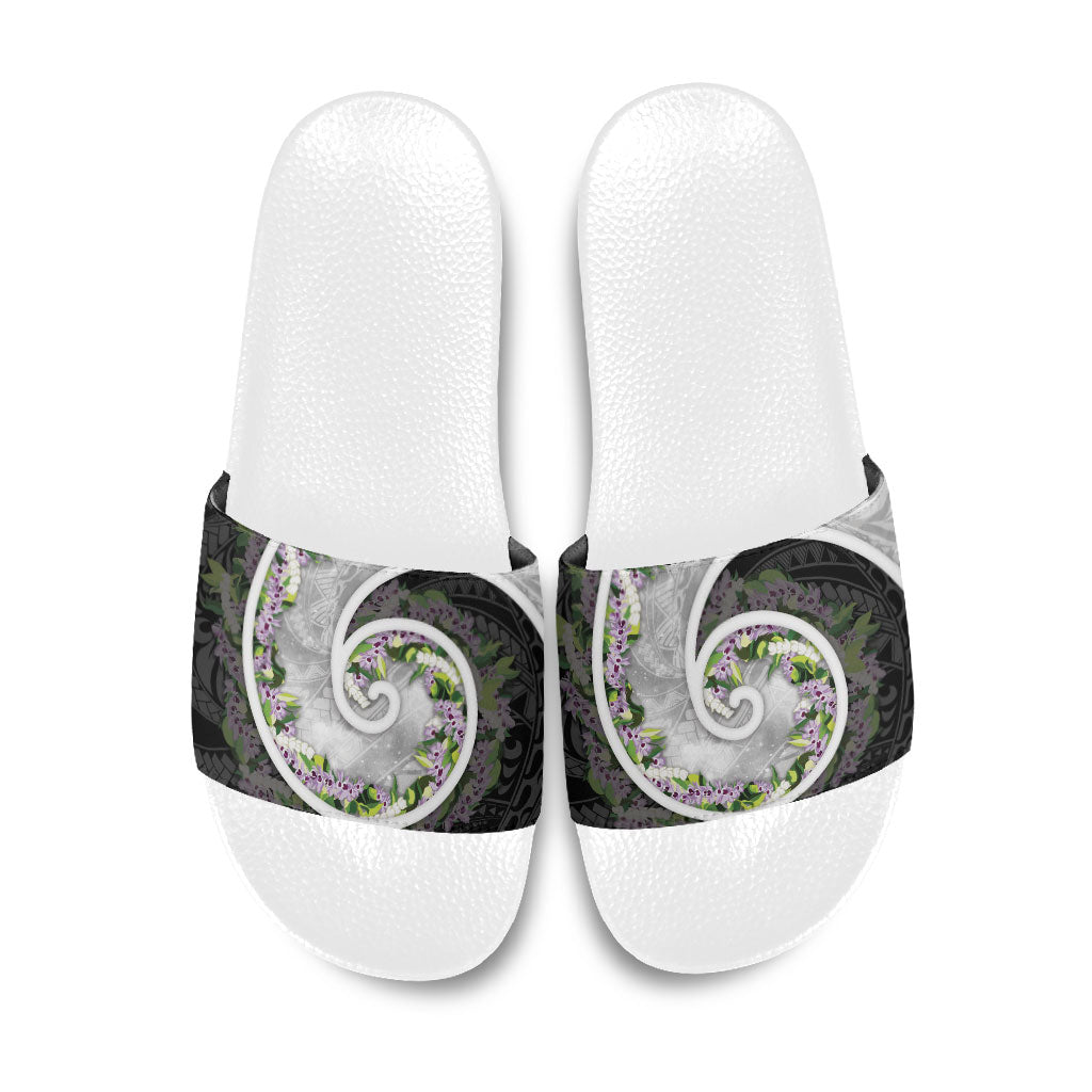 Piko Hawaii Slide Sandals Polynesian Pattern With Maile Pikake Honohono Lei