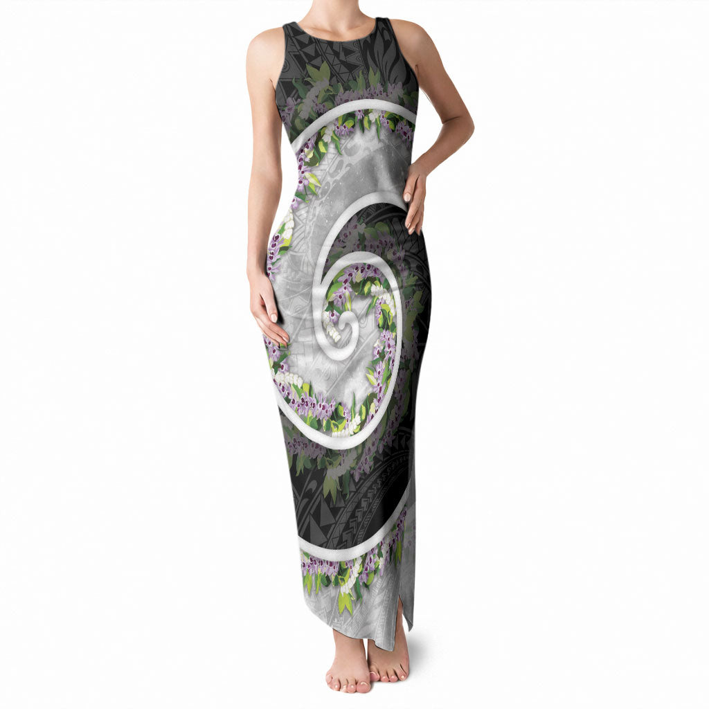 Piko Hawaii Tank Maxi Dress Polynesian Pattern With Maile Pikake Honohono Lei
