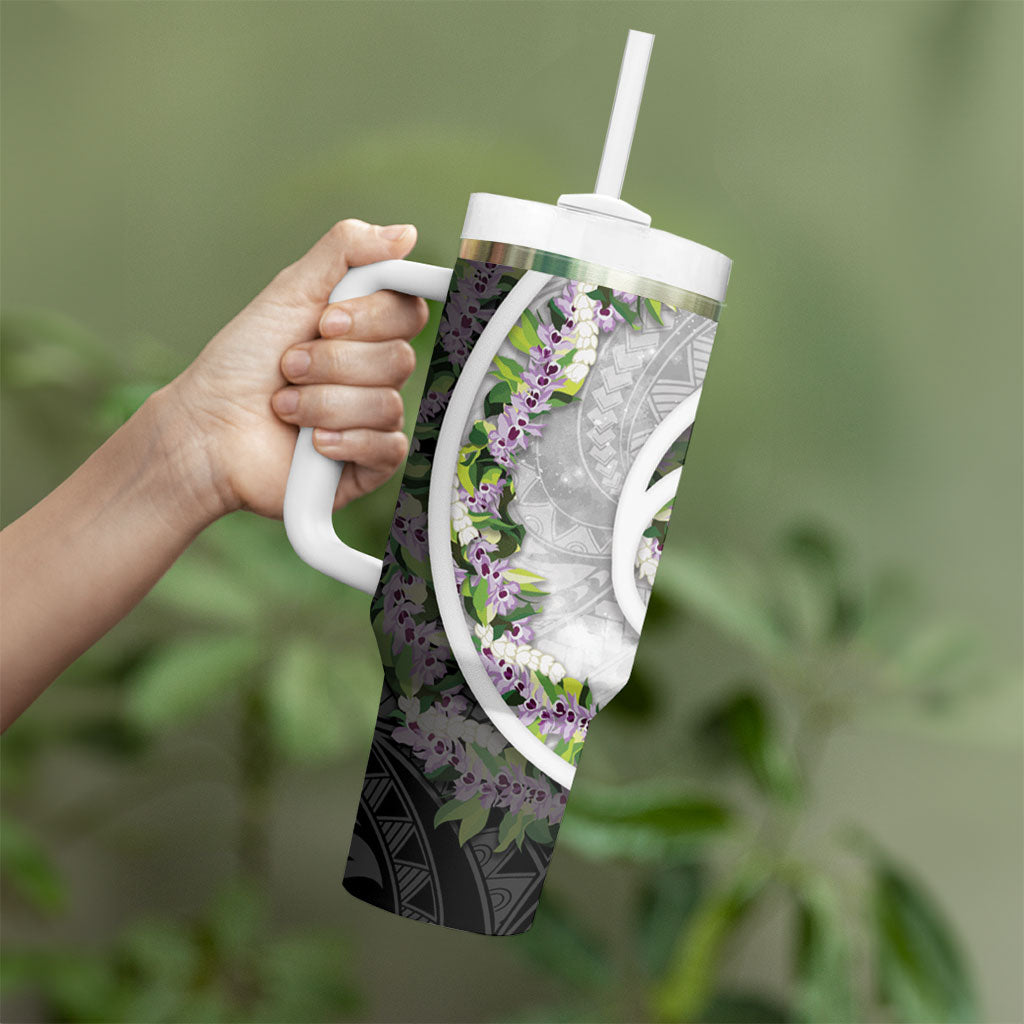 Piko Hawaii Tumbler With Handle Polynesian Pattern With Maile Pikake Honohono Lei