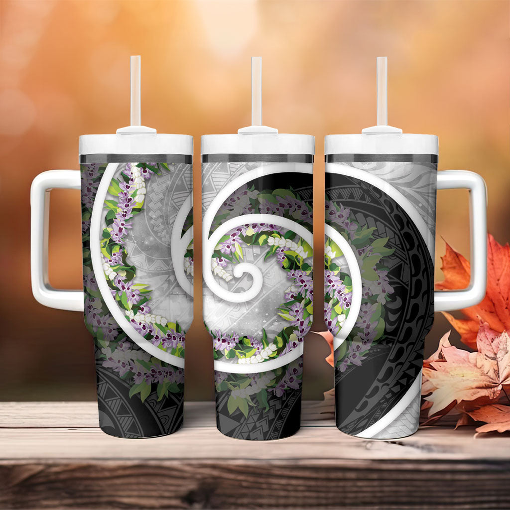 Piko Hawaii Tumbler With Handle Polynesian Pattern With Maile Pikake Honohono Lei