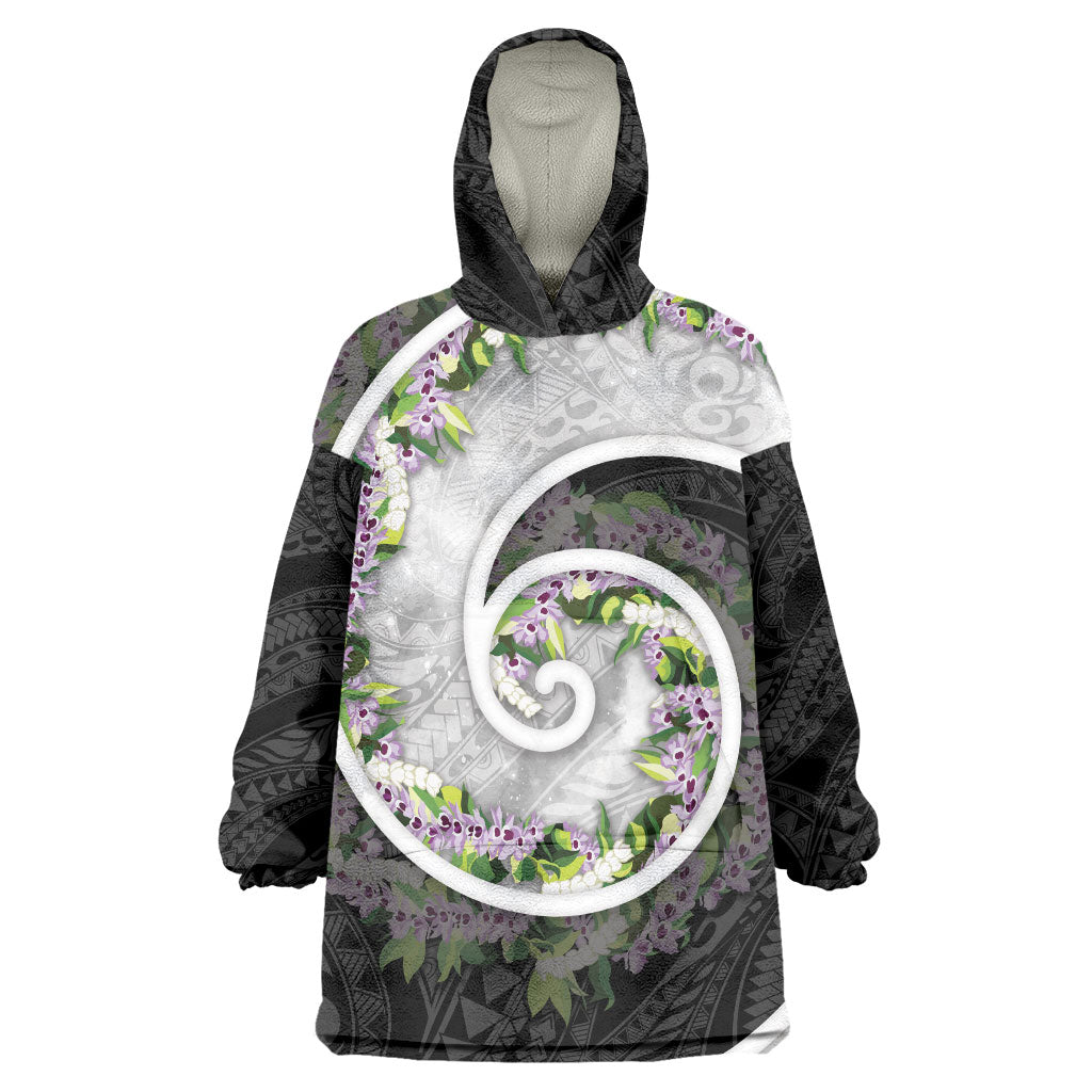 Piko Hawaii Wearable Blanket Hoodie Polynesian Pattern With Maile Pikake Honohono Lei