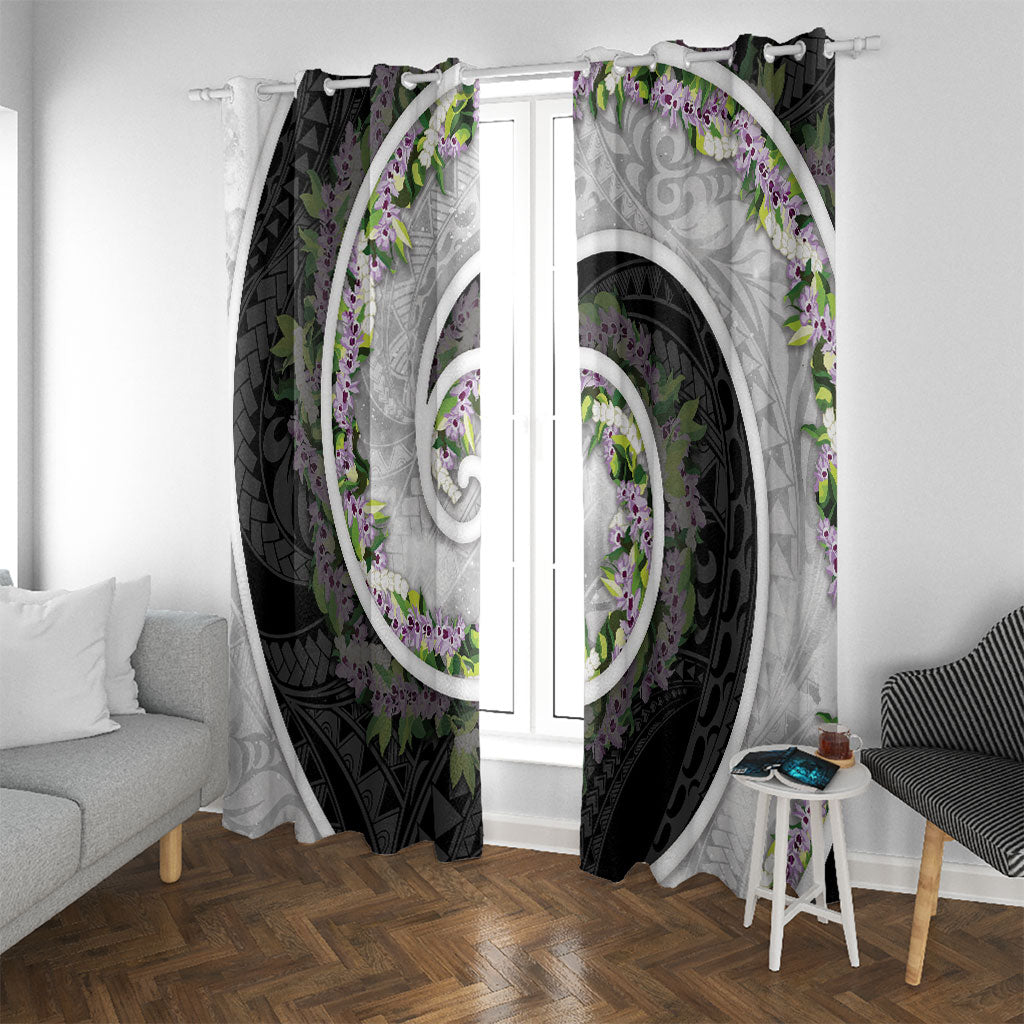 Piko Hawaii Window Curtain Polynesian Pattern With Maile Pikake Honohono Lei